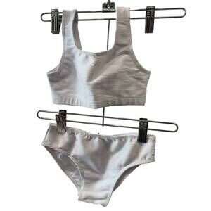 NEW PLANET SEA girl's 2 piece ribbed bikini in white
